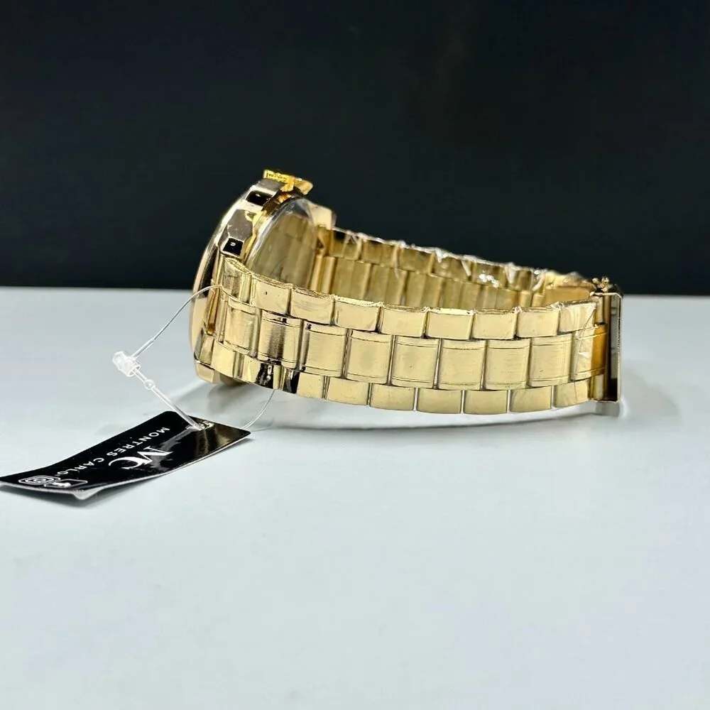 Montres Carlo Watch Men Gold Tone Round 43MM Case New Battery 8.75